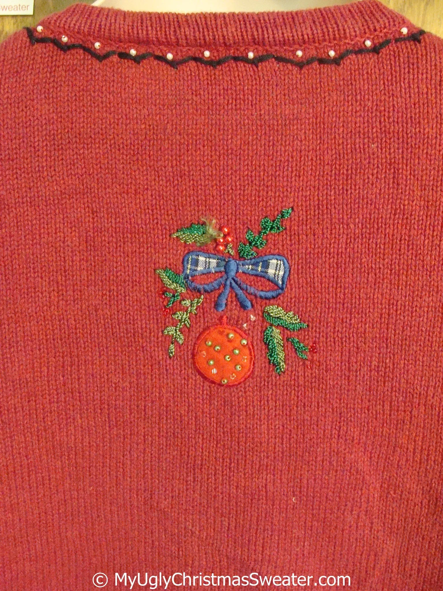 Ugly Red Christmas Sweater Vest with Colorful Ornaments