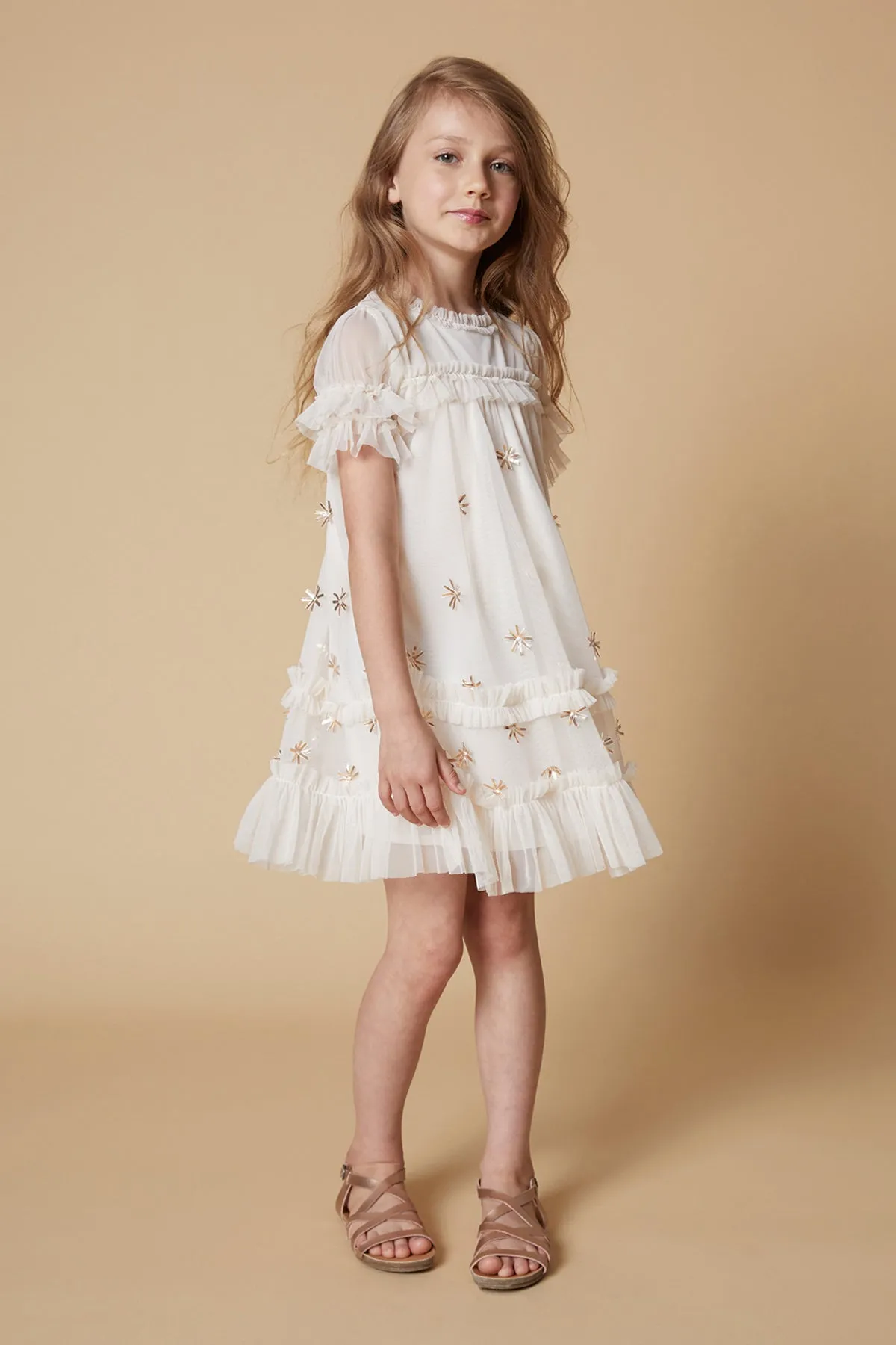 Velveteen Laylani Girls Dress - Putty